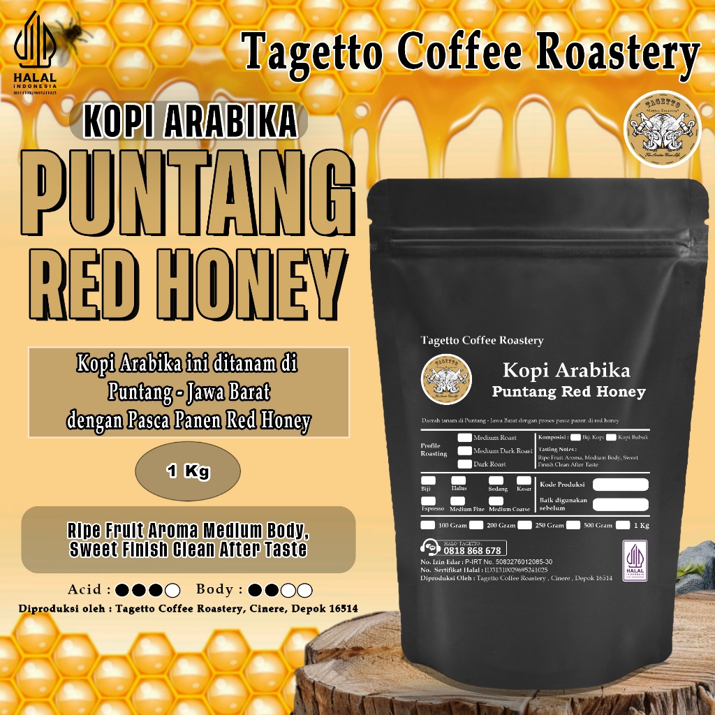 Biji Kopi Arabika Puntang Red Honey 1 Kg dan Bubuk Kopi Arabika 1 Kg