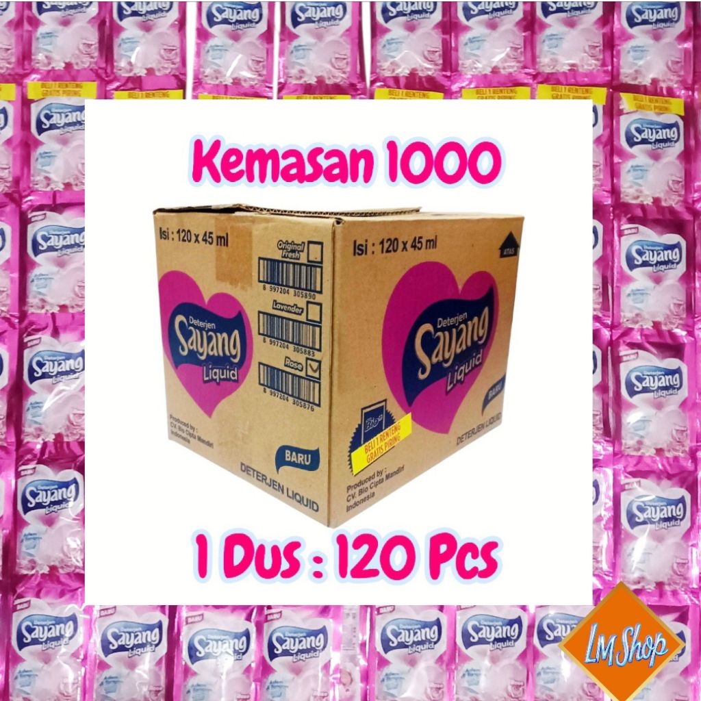 1 DUS/120 PCS DETERGENT CAIR SAYANG 45 ML KEMASAN 1000
