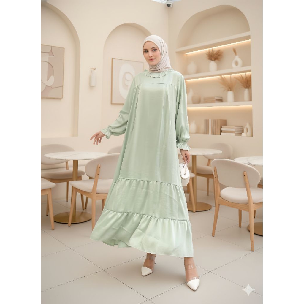 ELENA DRESS SILK GAMIS RAYA BAHAN SILK IMPORT / DRESS BAHAN SILK SANTORINI IMPORT