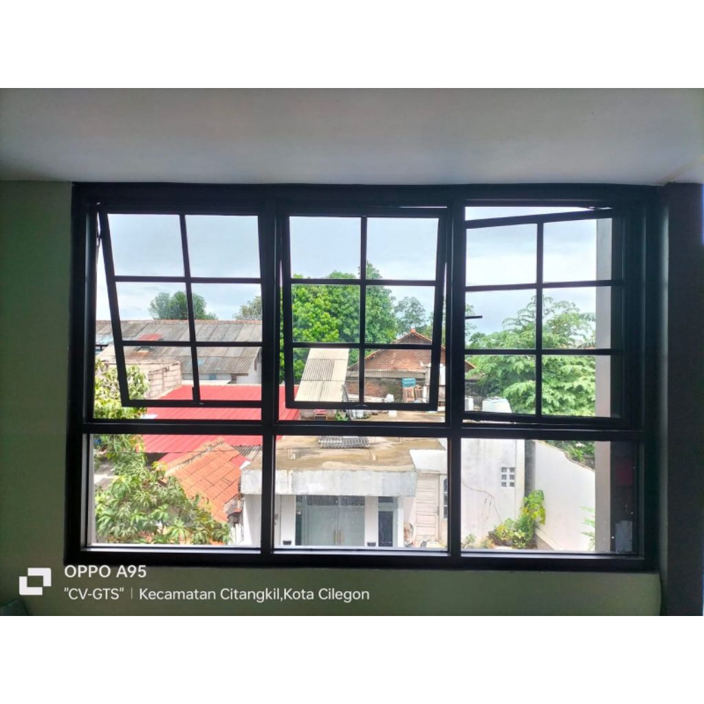 Jendela Jungkit Aluminium Kombinasi kaca mati di bawah