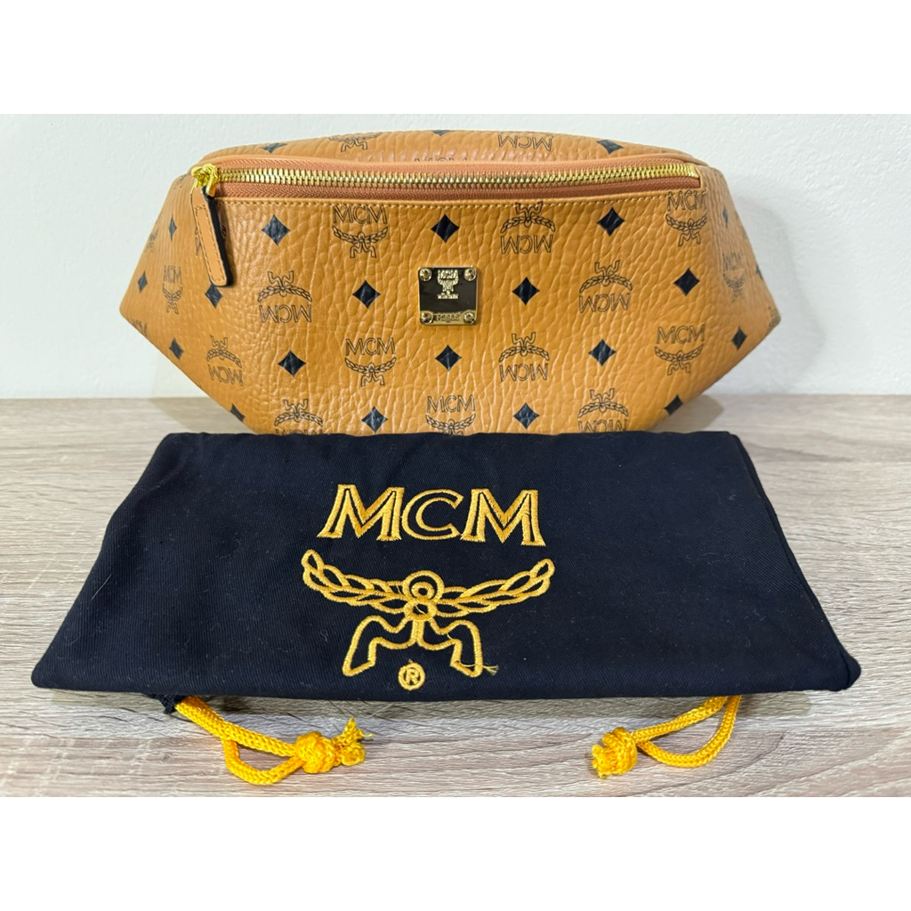 Preloved Tas Bumbag MKMC lookslike MCM Visetos Fursten Cognac Mirror With Dustbag