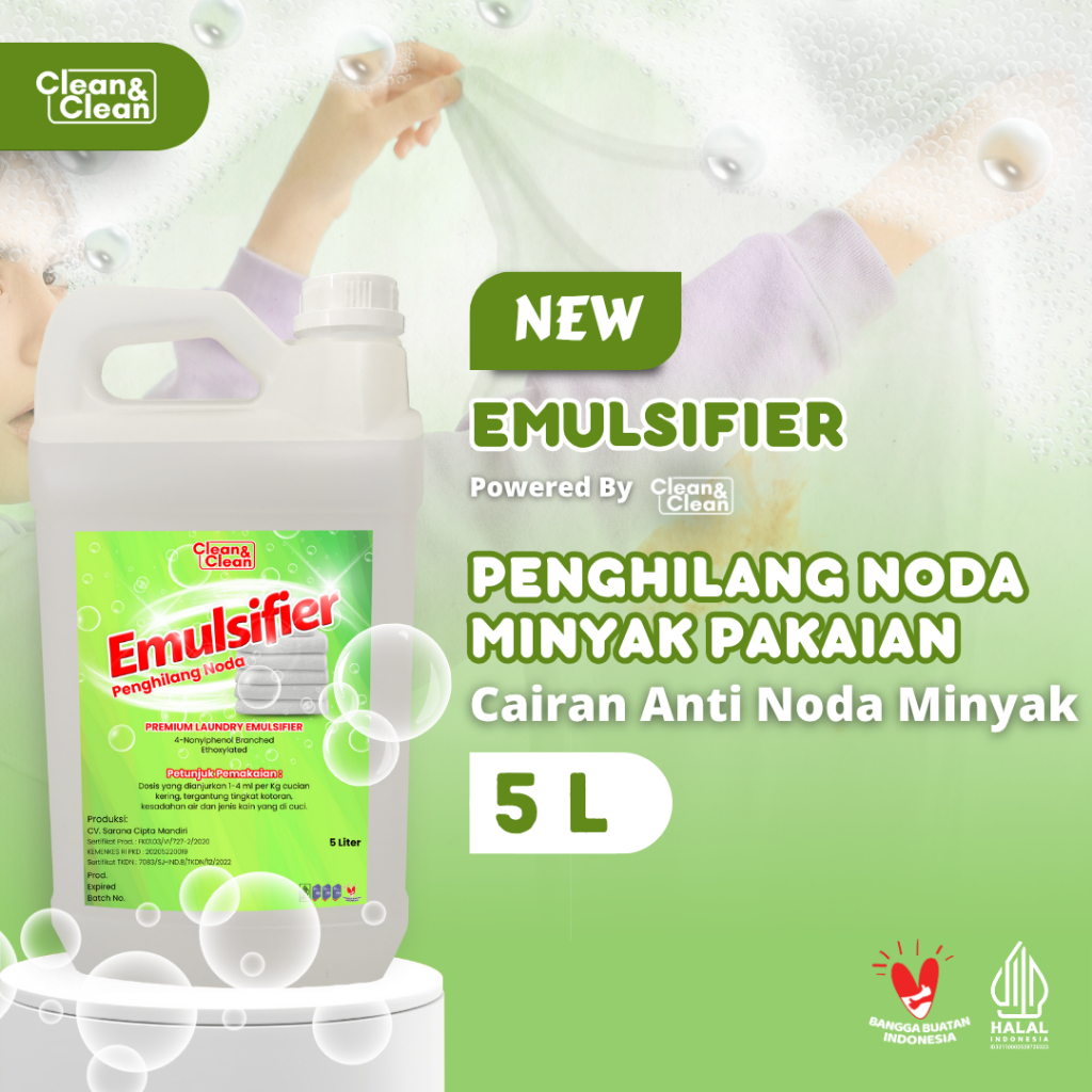 CLEAN&CLEAN Emulsifier Laundry (Penghilang Noda Minyak dan Lemak) 5 LITER Jerigen