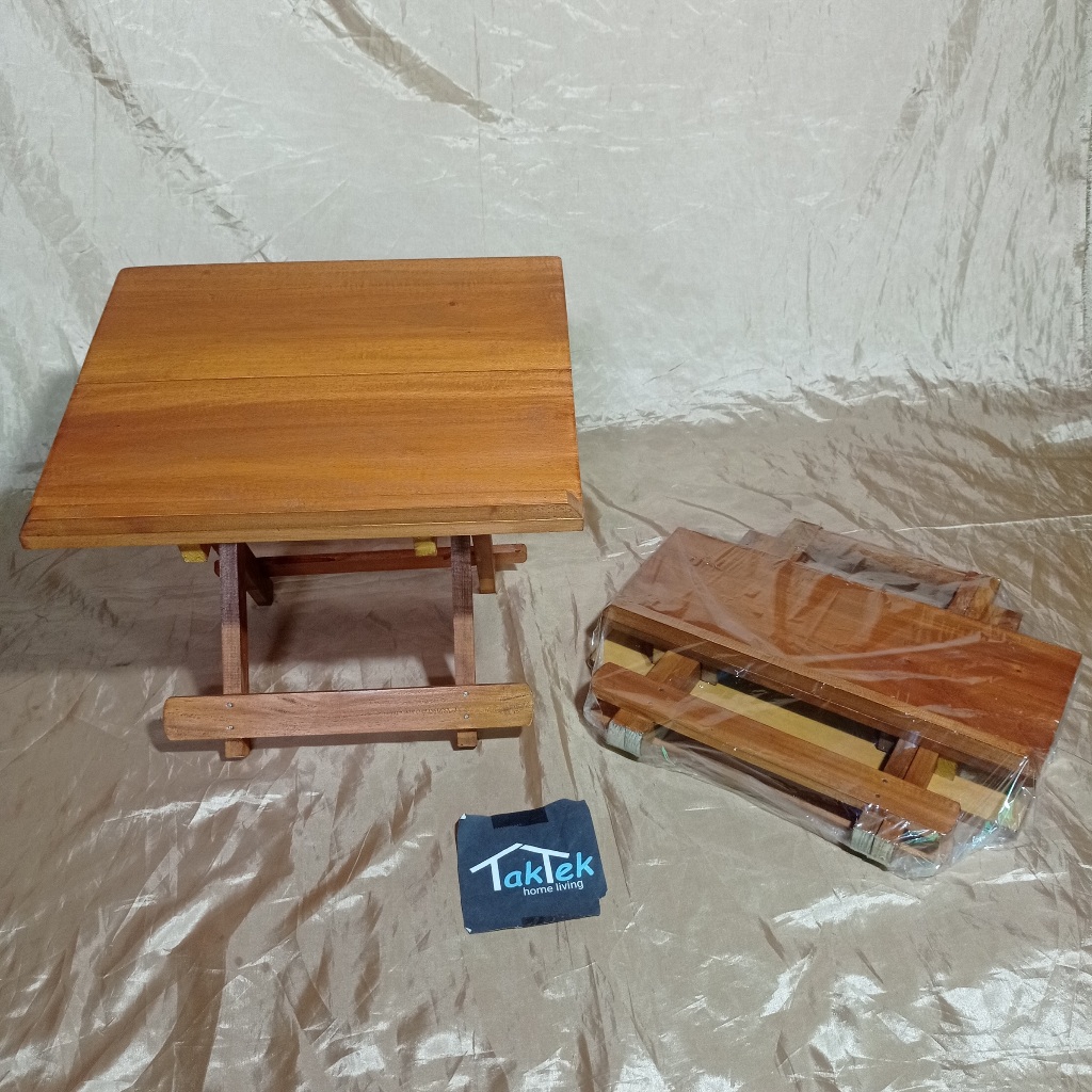 MEJA KAYU LIPAT MIRING SATU&DUA PORTABLE PIKNIK BELAJAR MEMBACA NGAJI AL QUR'AN KOMPUTER ANGKRINGAN 