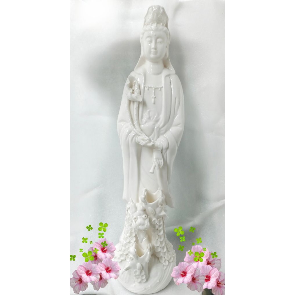 Patung Keramik Guan Yin Diatas Naga | Teratai