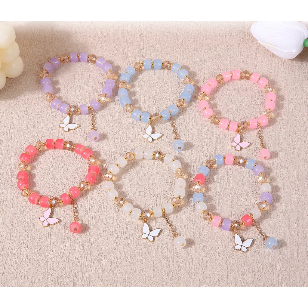 GLATHIKSHOP_GL01 Gelang Karet Butterfly MIX Fashion Wanita Manik-manik /Gelang Kristal kupu-kupu RAN