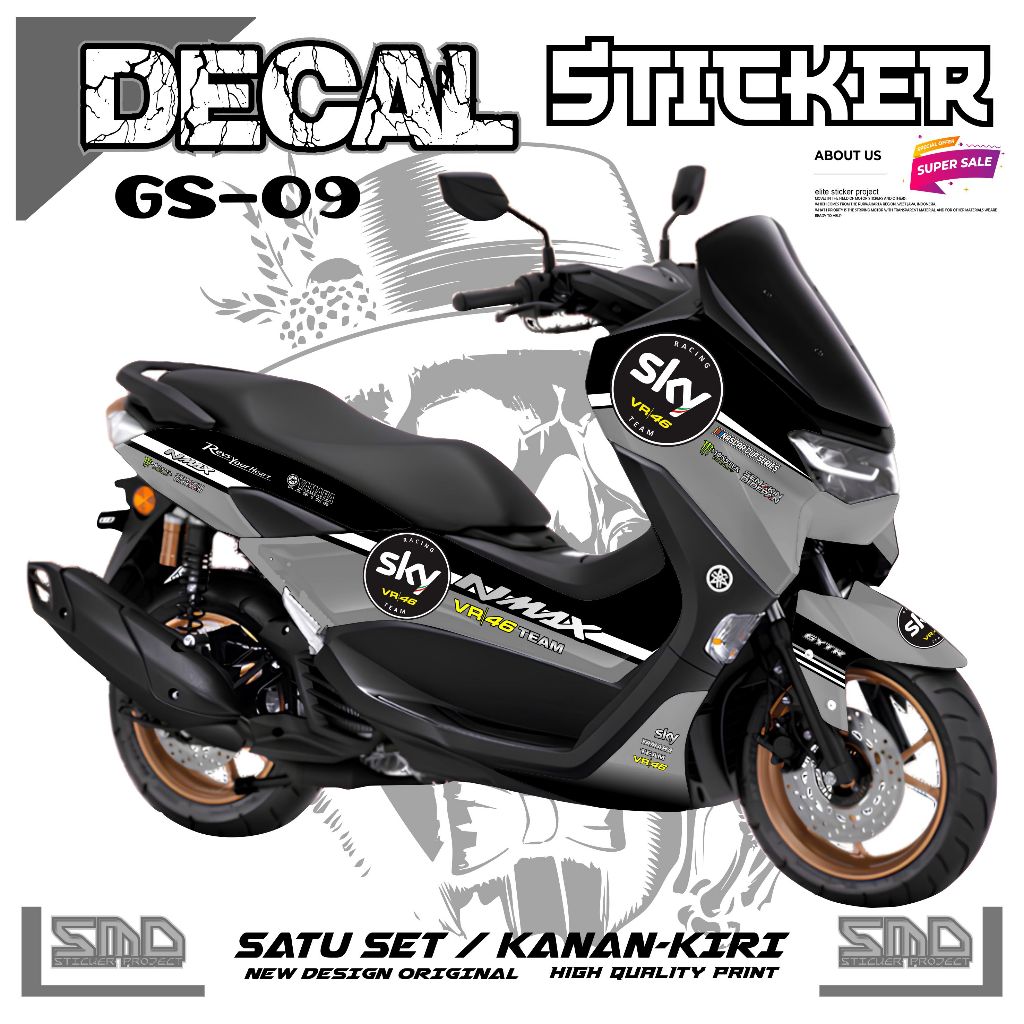 STICKER STRIPING DECAL FULL BODY YAMAHA NMAX NEW LED SIMPEL MOTIF SKY46 MURAH TAHAN LAMA GS08