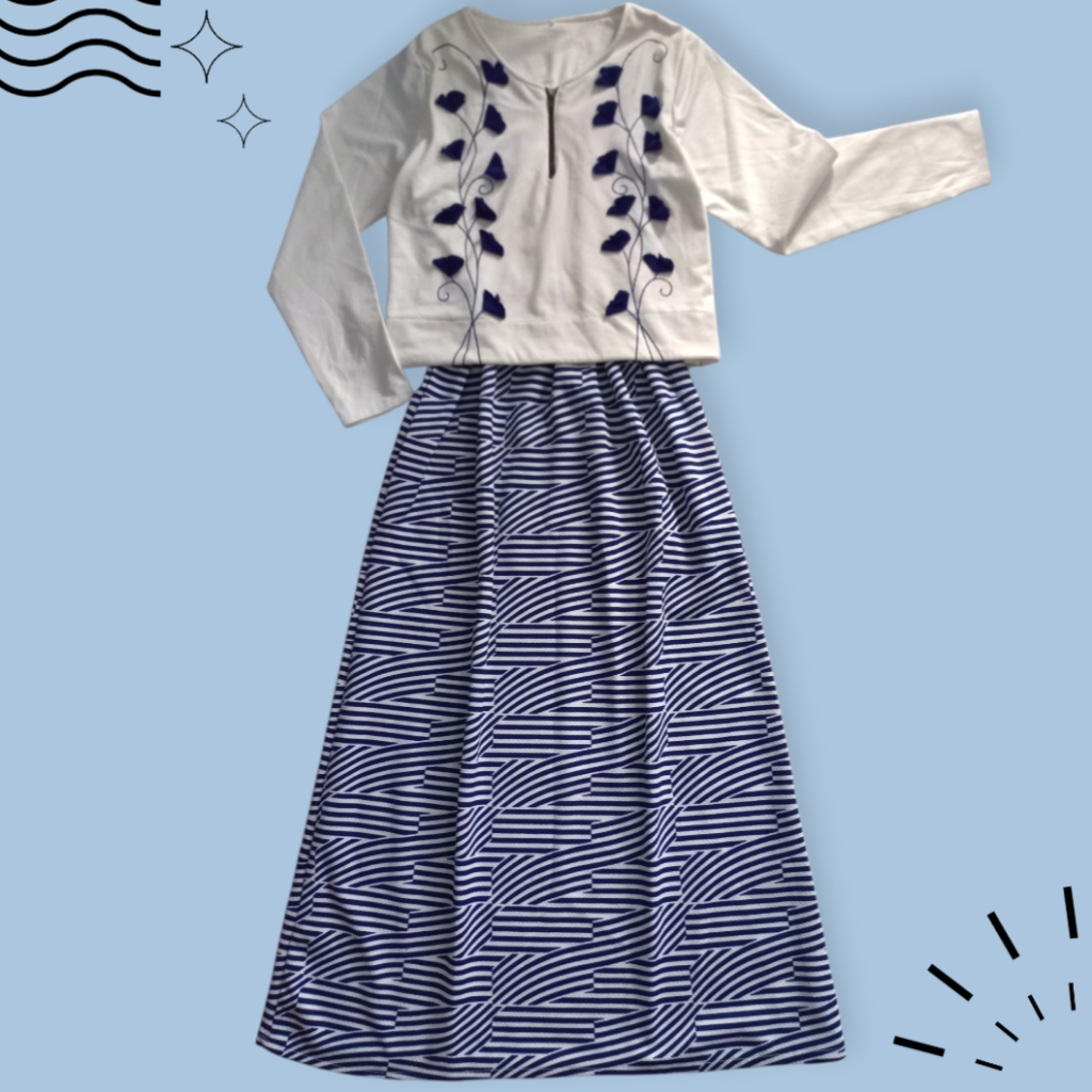 Dress Putih Motif Wanita Lengan Panjang