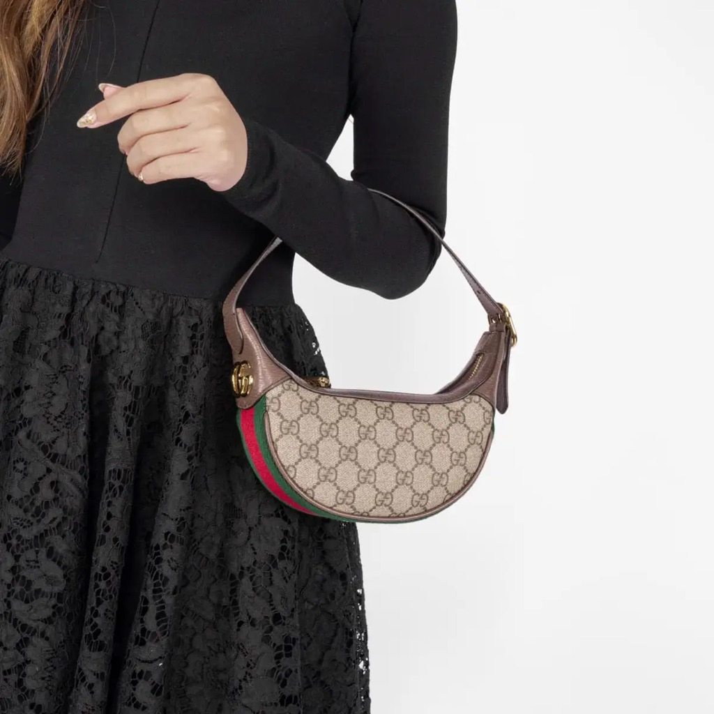 GUCCI Ophidia Small Shoulder Bag in Half Moon Shaped GG Supreme Monogram Halfmoon