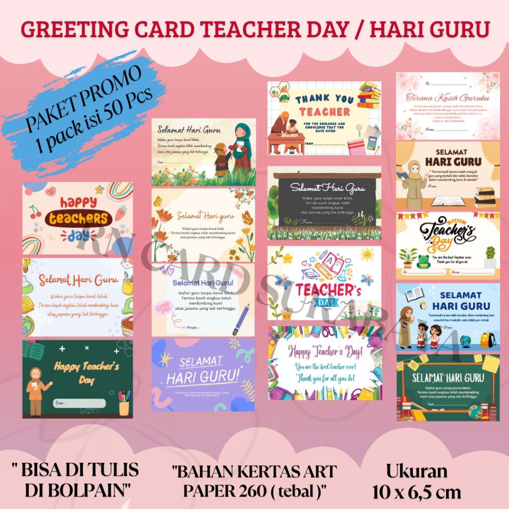 PROMO 1 PACK ISI 50 PCS || GREETING CARD TEACHER DAY || HANG TAG TEACHER DAY || HARI GURU