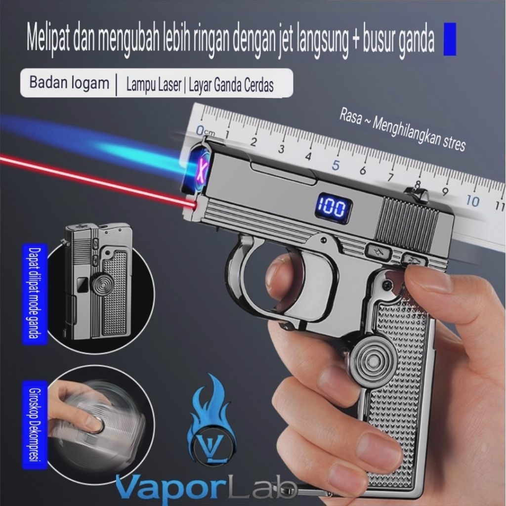 korek api spinner lipat 2in1 bara las dan elektrik cas DOUBLE arc plasma usb lighter dengan laser po