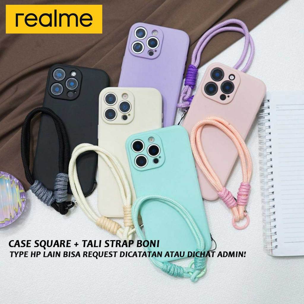 Case Square + Strap Boni Lucu FOR REALME NOTE 50 REALME C35 C55 C53 C51S REALME NOTE 60 REALME C65 C