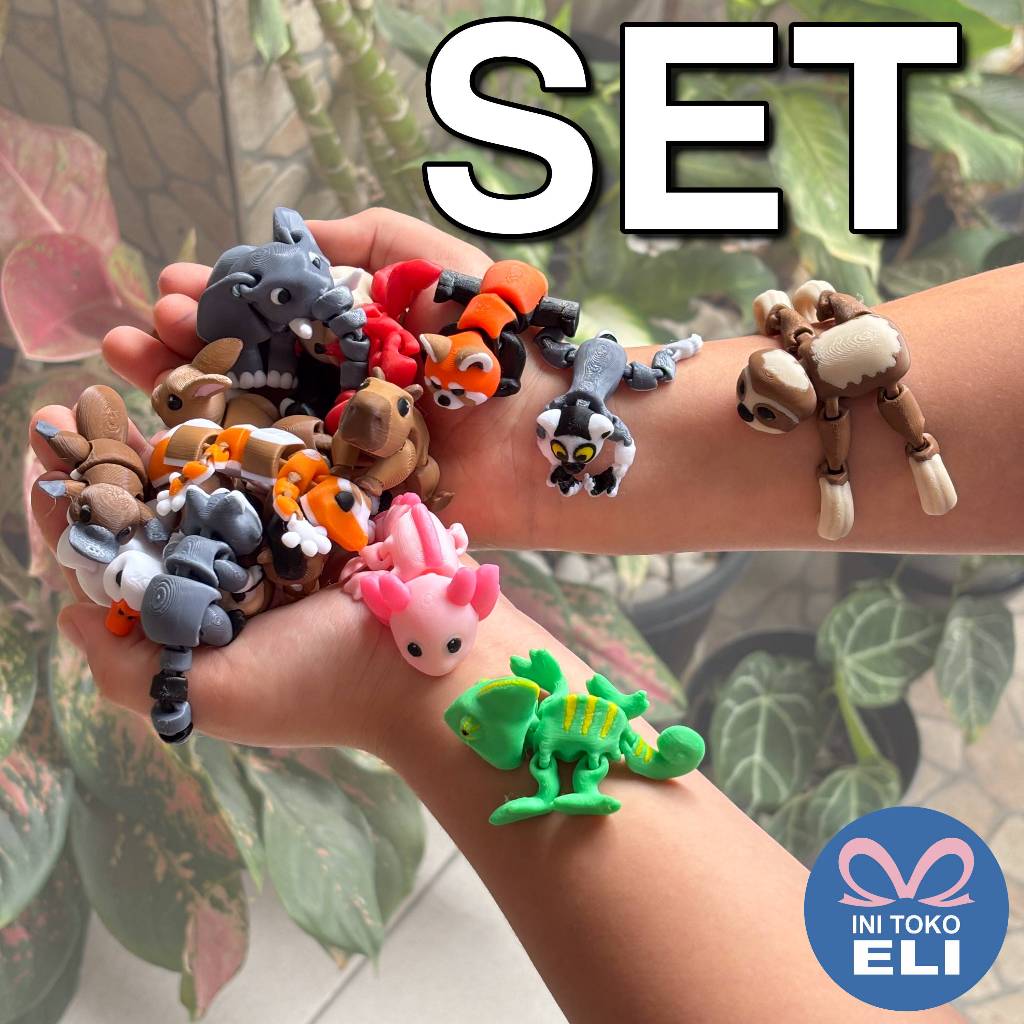 SET Miniatur Hewan Binatang Kecil Panda Lemur Tokek Gajah Monyet Rakun Bunglon Anak  Mainan Hadiah