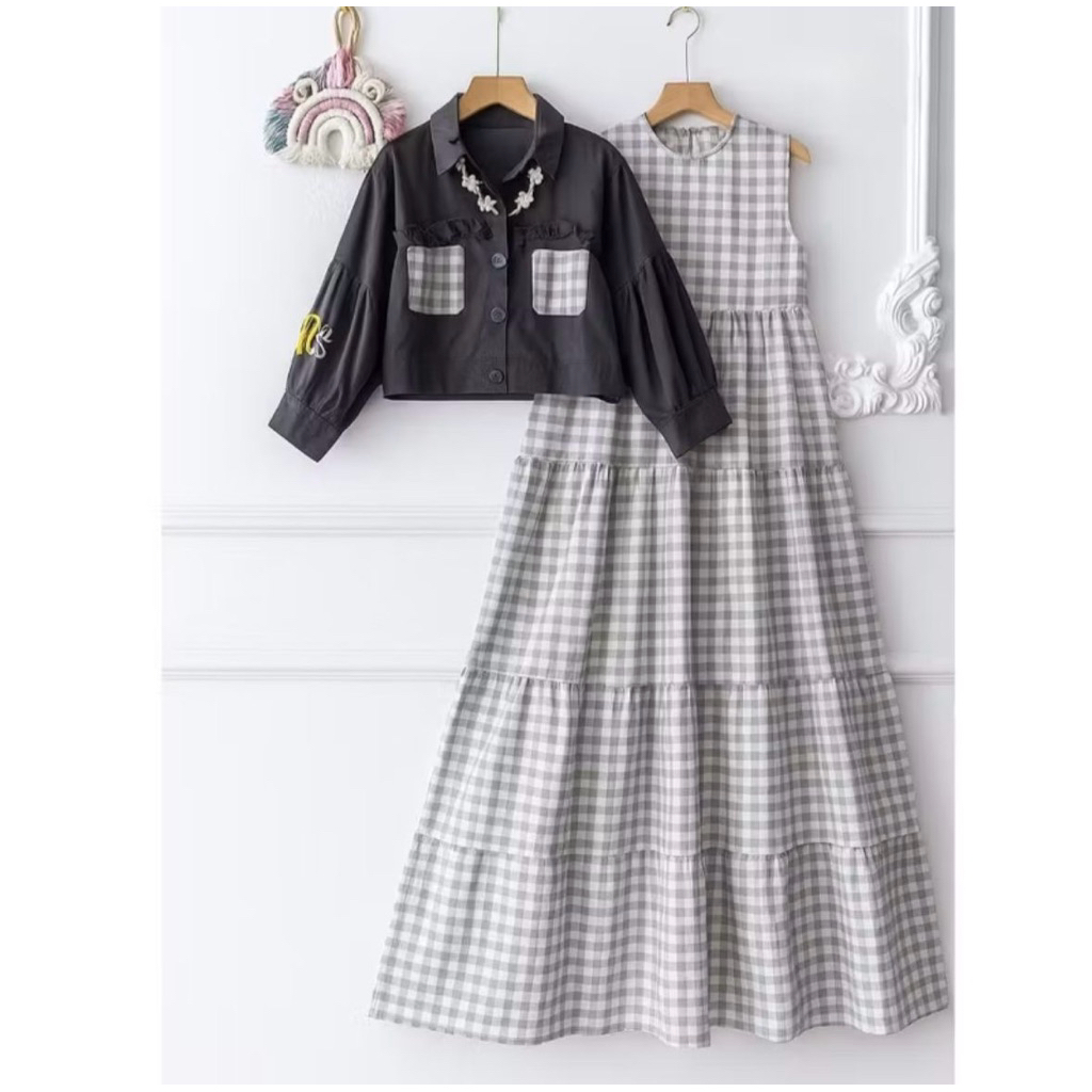 Setcelan Atasan Bawahan Baju Lebaran Idul Fitri Oneset Bocah Perempuan Setelan Muslim Anak Usia 7-14