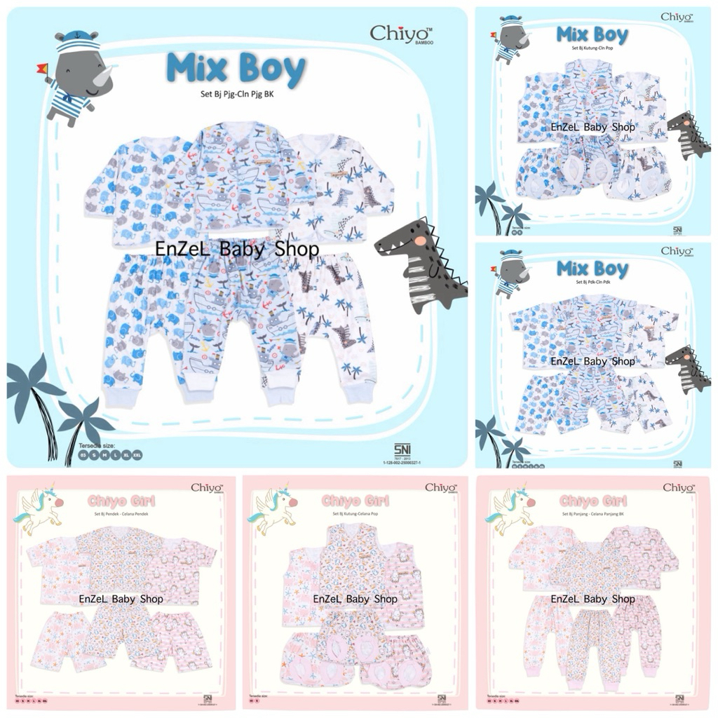 CHIYO UNICORN / DINO Setelan Baju dan Celana Bayi size Newborn 0-3 & S 3-6 Bulan / Panjang/Pendek/Ku