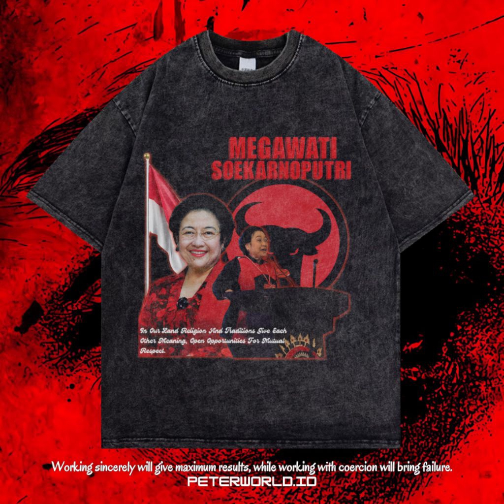 Kaos Megawati Soekarnoputri Oversize Washing Vintage Tee | Kaos Oversized | Kaos Washing | Oversized