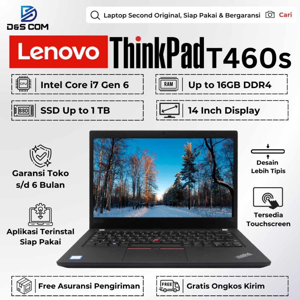 Lenovo Thinkpad T460 T460s T470 i7 / i5 Gen 6 8GB 512GB Laptop Second Bergaransi Siap Pakai Original