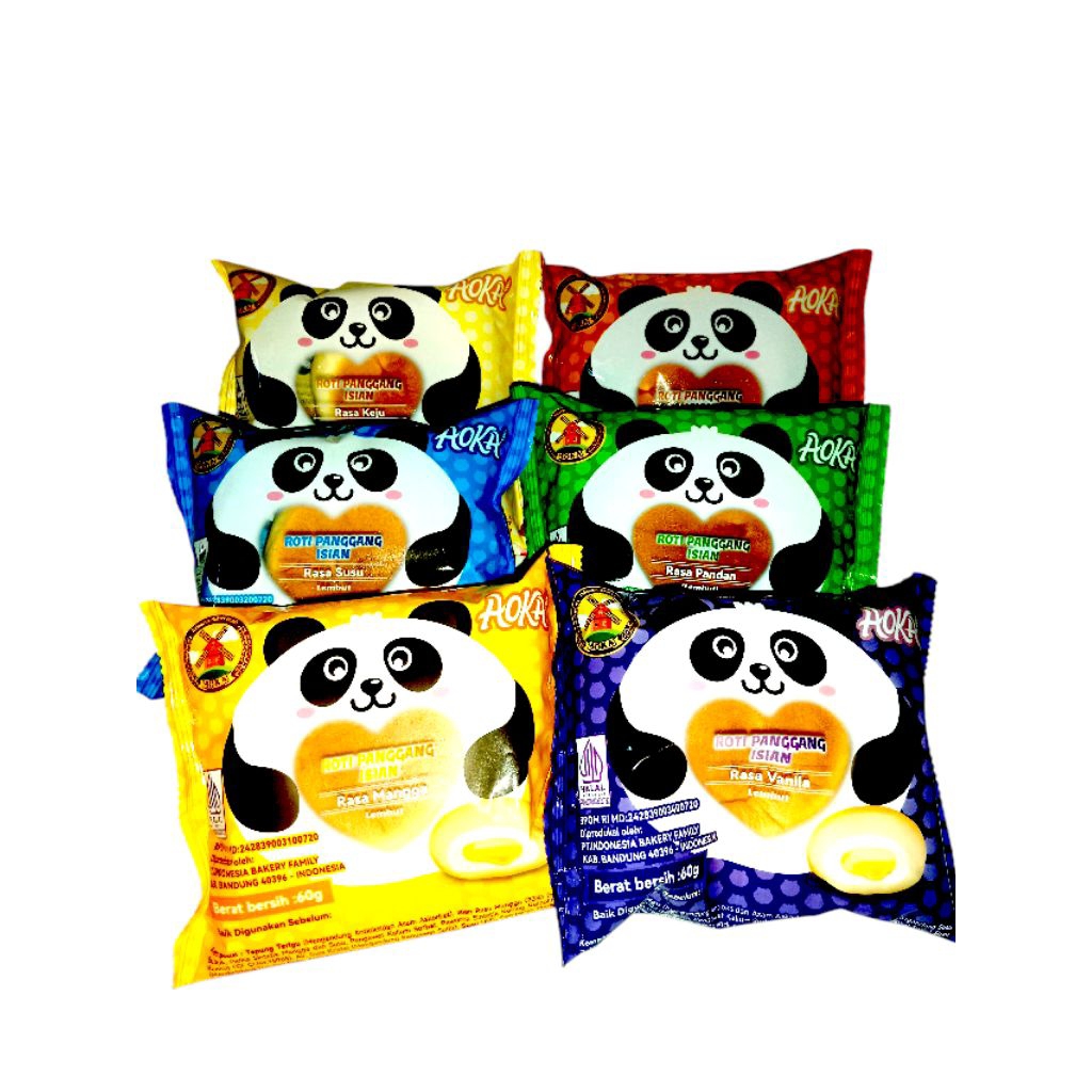 Roti Panggang Panda AOKA  – Roti Isian Lembut Aneka Rasa (Keju, Coklat, Susu, Pandan, Mangga, Vanila