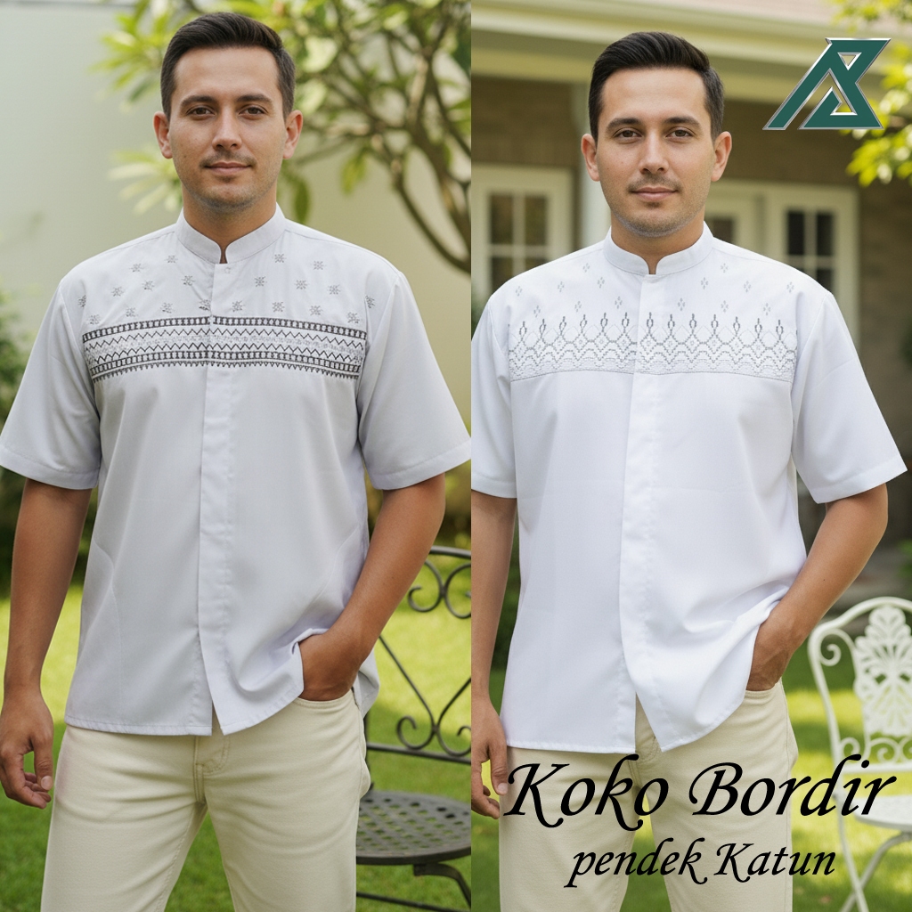 Koko putih pendek bordir | Baju Koko Warna, Baju Koko putih Pendek| koko polos katun
