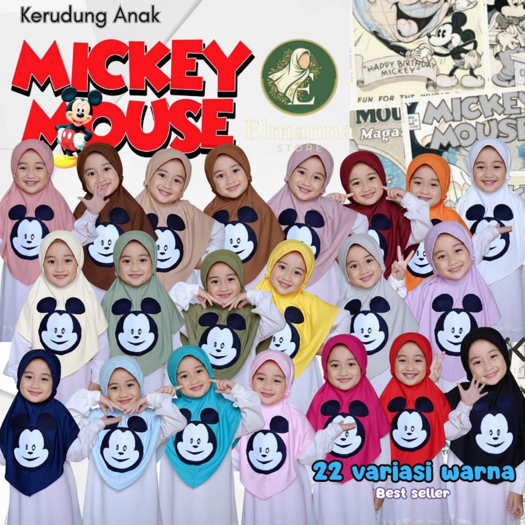 Hijab Anak Lucu Viral Mickey Mouse-Kerudung Anak Perempuan Warna Putih-Jilbab Anak Perempuan TK-Hija