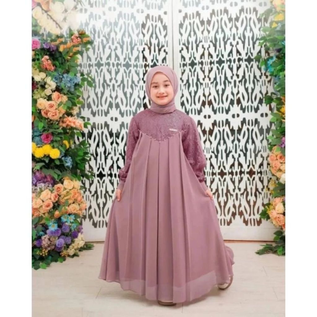 GAMIS ANAK BAHAN CERUTY PLUS HIJAB/gamis anak terbaru/Inara kids set kerudung/Gamis kondangan anak u