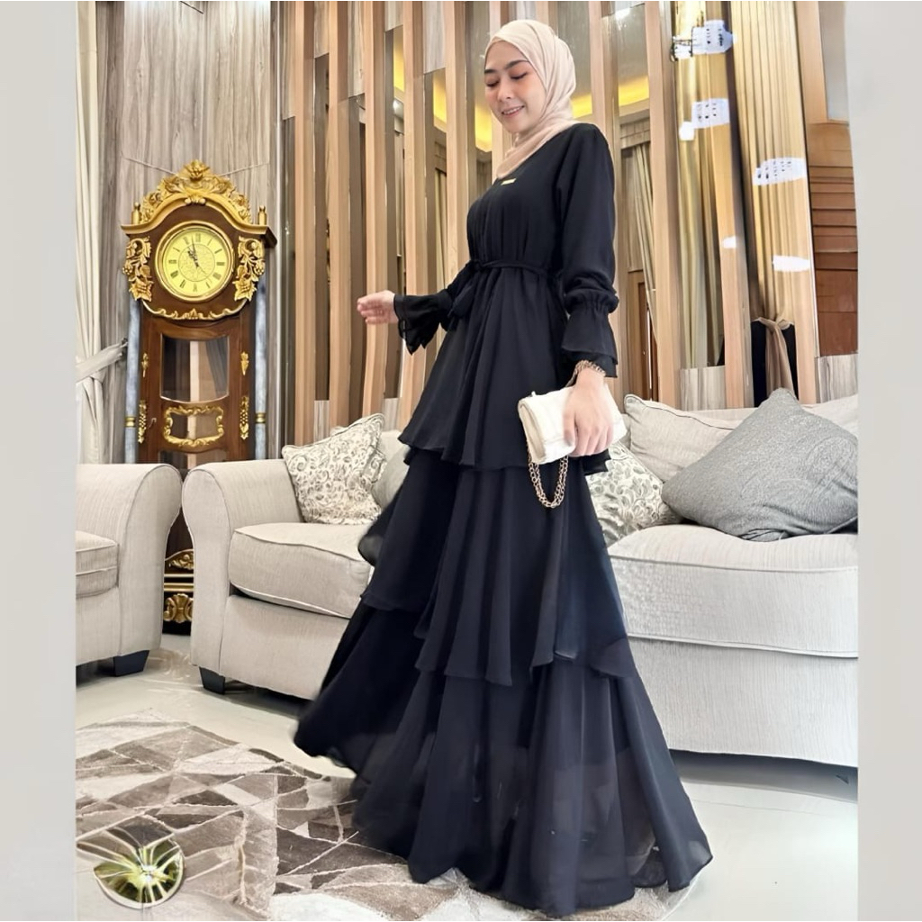 Gamis Arbia Cerutty Babydoll Premium Hitam Polos Kondangan Wanita Remaja Terbaru Ukuran M L XL
