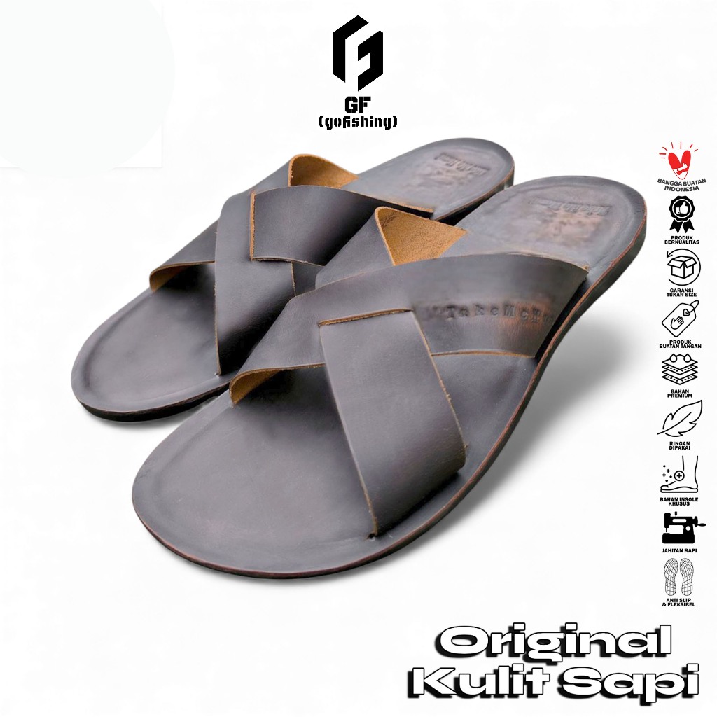 GF Sandal Pria Sandal Cowok (Sandal Kulit Sapi) Sandal Slide SD-07 Kulit Sapi Asli