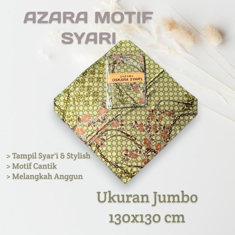 Jilbab Segiempat Voal Motif Jumbo Azara Oskara Syari Lasercut Logo 130x130cm