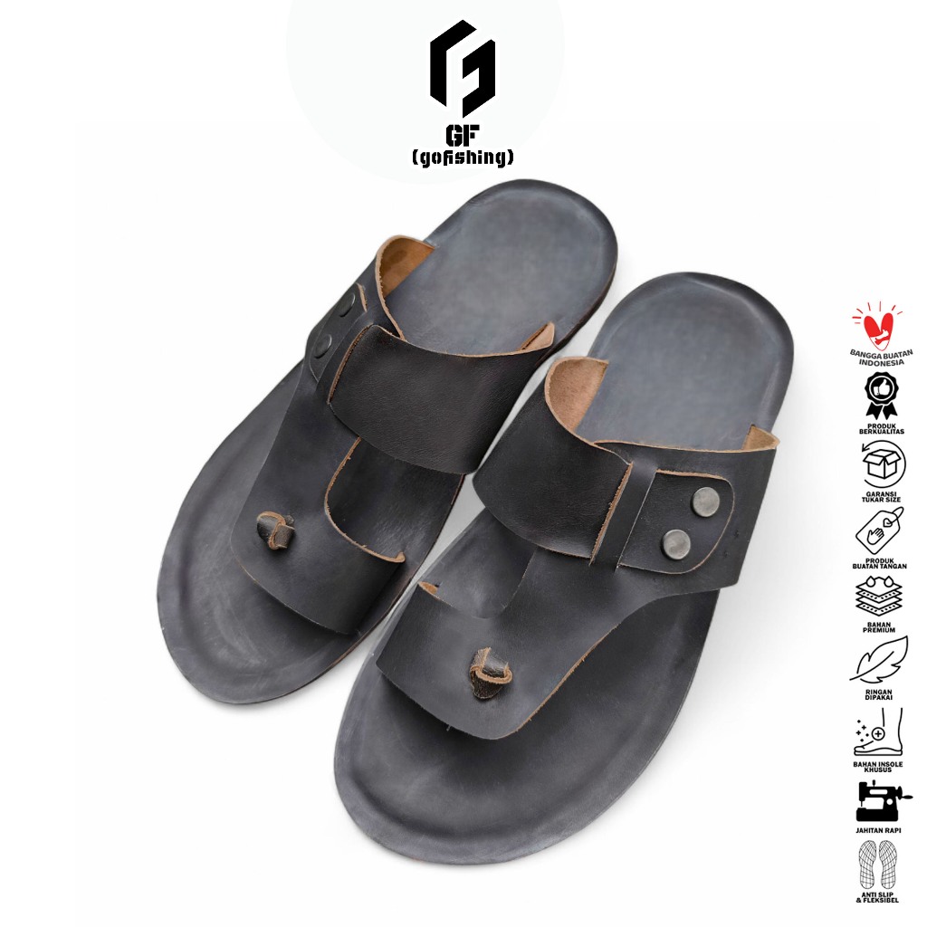 GF Sandal Pria Sandal Cowok (Sandal Kulit Sapi) Sandal Slide SD-12 Kulit Sapi Asli