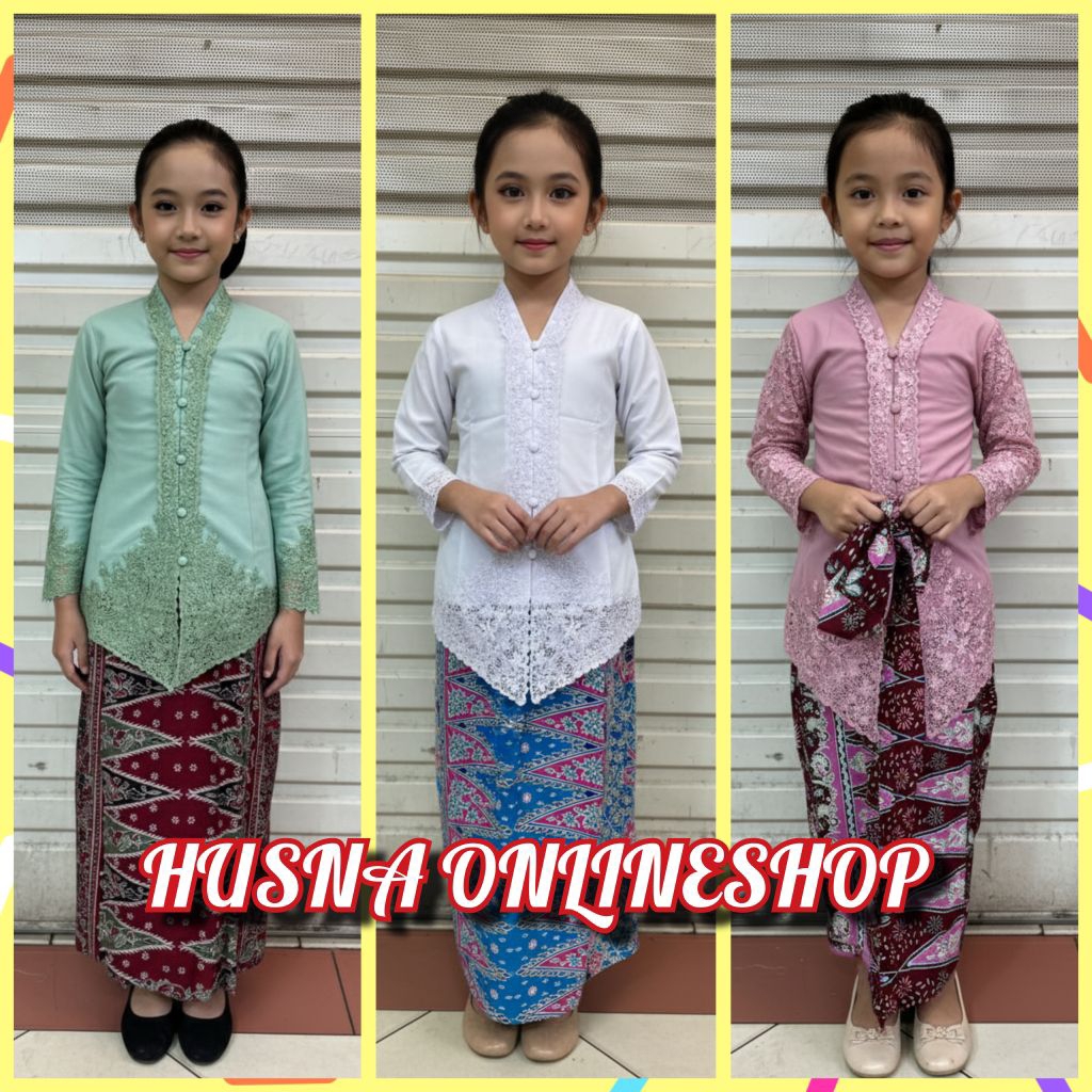 Setelan Kebaya Encim Anak Motif Senada / Kebaya Seragam Sekolah TK - SD - SMP /Kebaya Encim Anak Ade