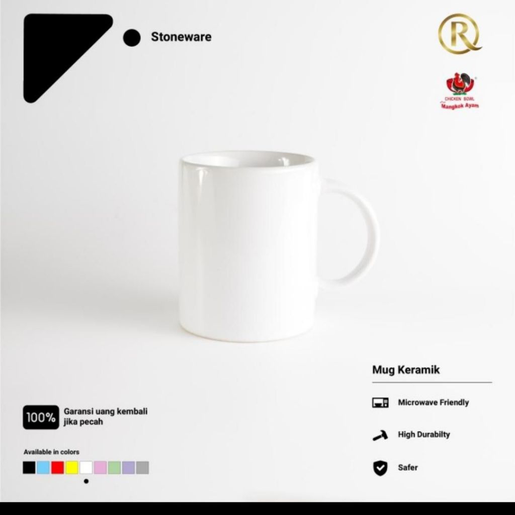 Mug gelas beling keramik porselen putih polos gagang air teh kopi susu