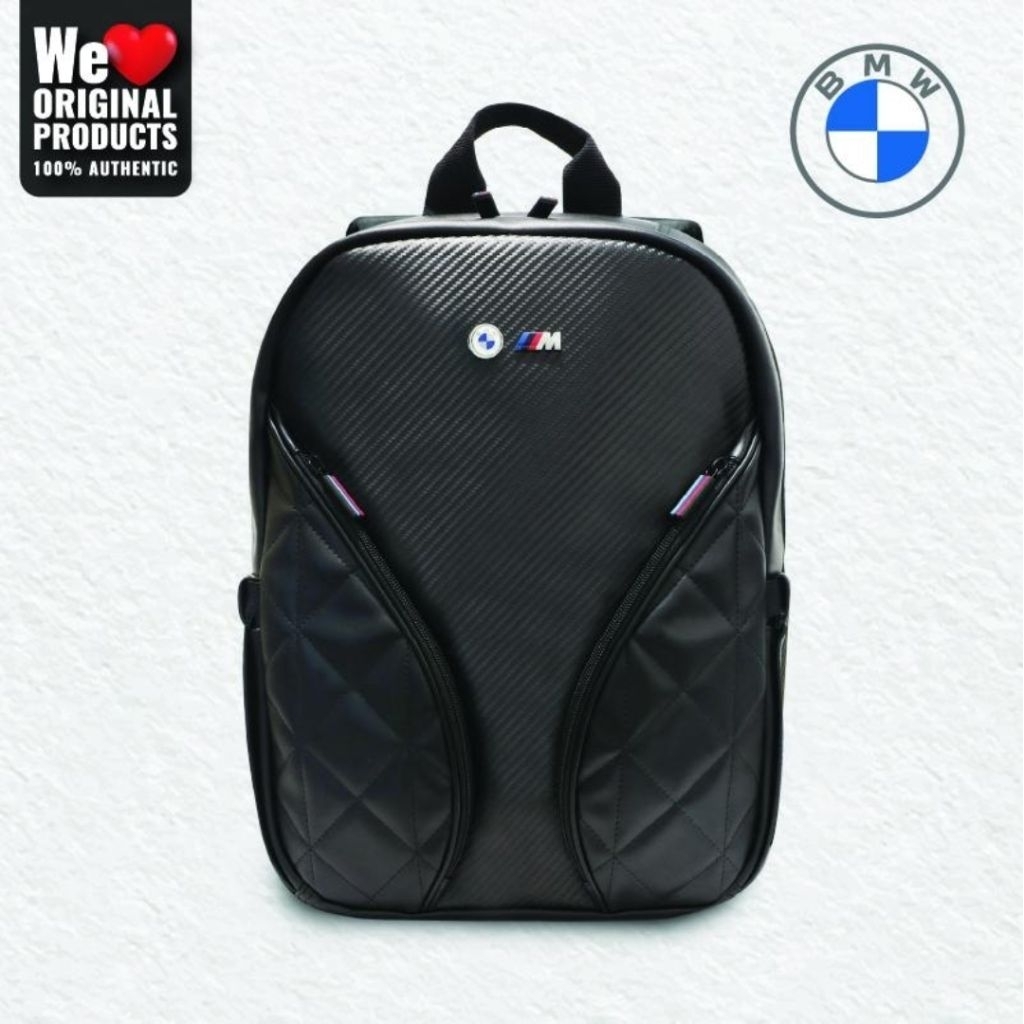 Tas Ransel Backpack 15" - BMW PU Carbon Pocket Metal Logo - Original