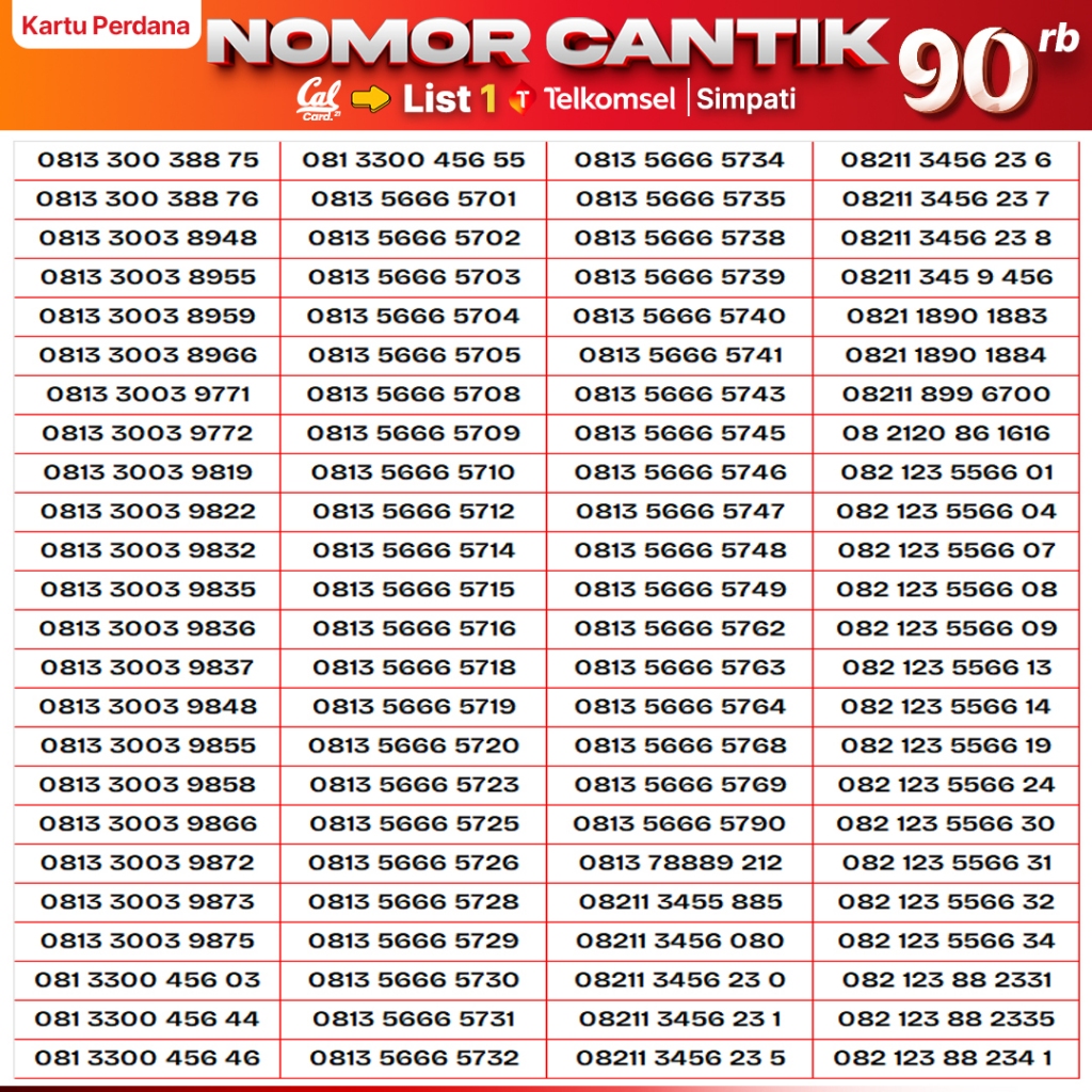 Nomor Cantik Perdana Simpat Telkomsel 89.995rb Support 4G/5G.