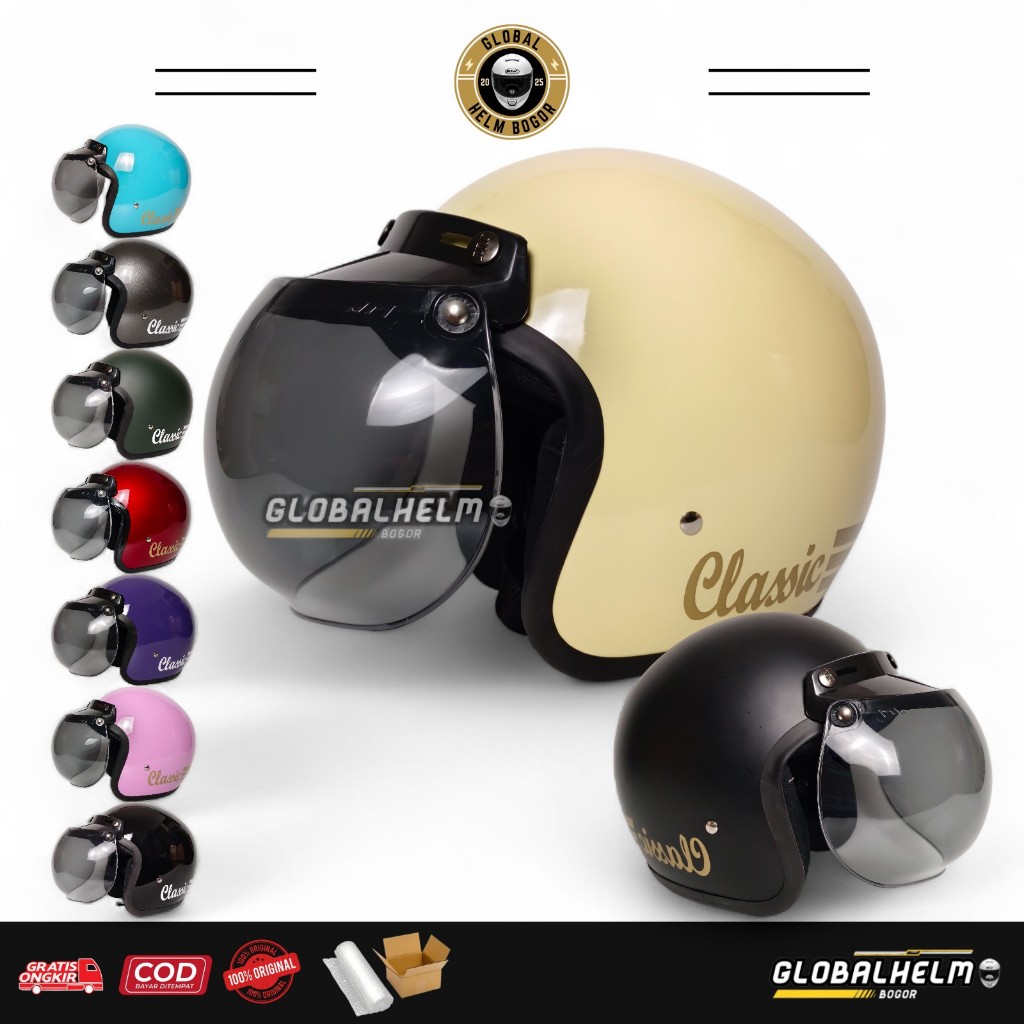 Helm Bogo Classic Premium + Kaca Cembung Helm Bogo SNI