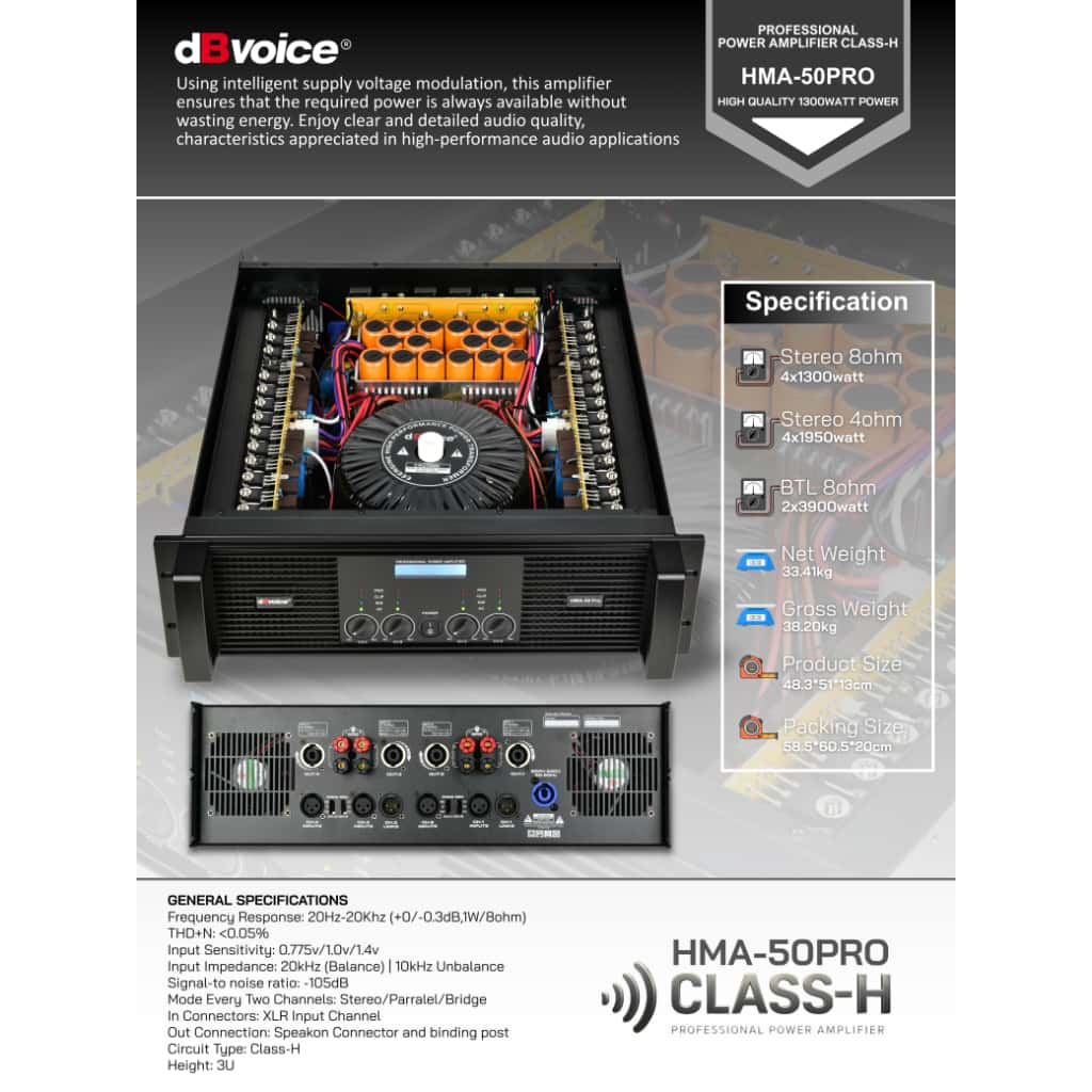 HMA-50PRO POWER AMPLIFIER CLASS H DBVOICE ORIGINAL / POWER AMPLIFIER 4 CHANNEL CLASS H