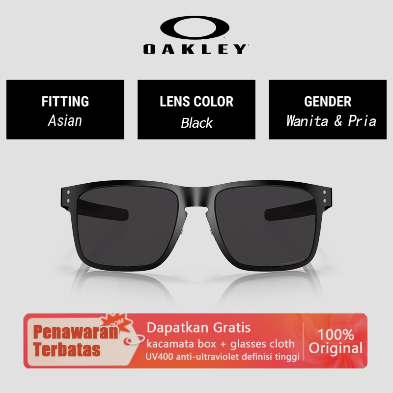 Kacamata Hitam Oakley Original 100% HOLBROOK METAL OO4123 52mm Square Black Wanita Pria Sunglasses