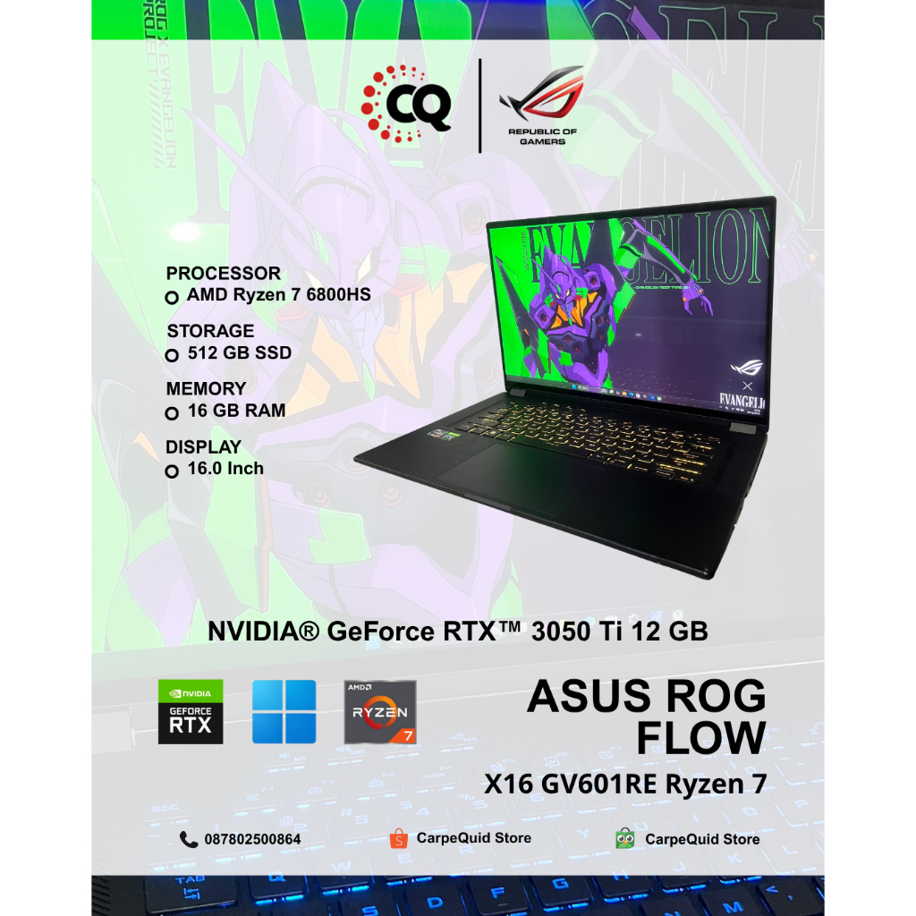 Asus ROG Flow X16 GV601RE Ryzen 7 RTX 3050 | Gaming Desain Laptop