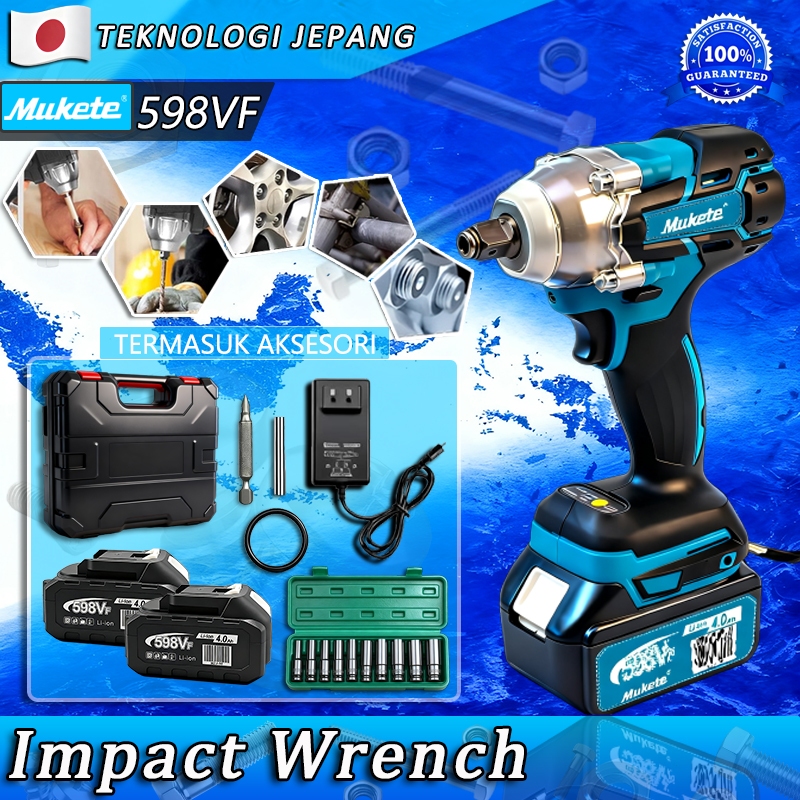 Mukete Impact Wrench Brushless Impek Pembuka Baut Bor Cordless Impact Baterai Impek Baterai 398/598V