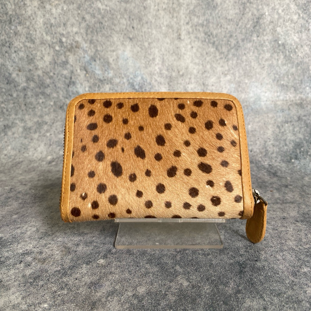 AA LEATHER Dompet koin kulit bulu motif leopard