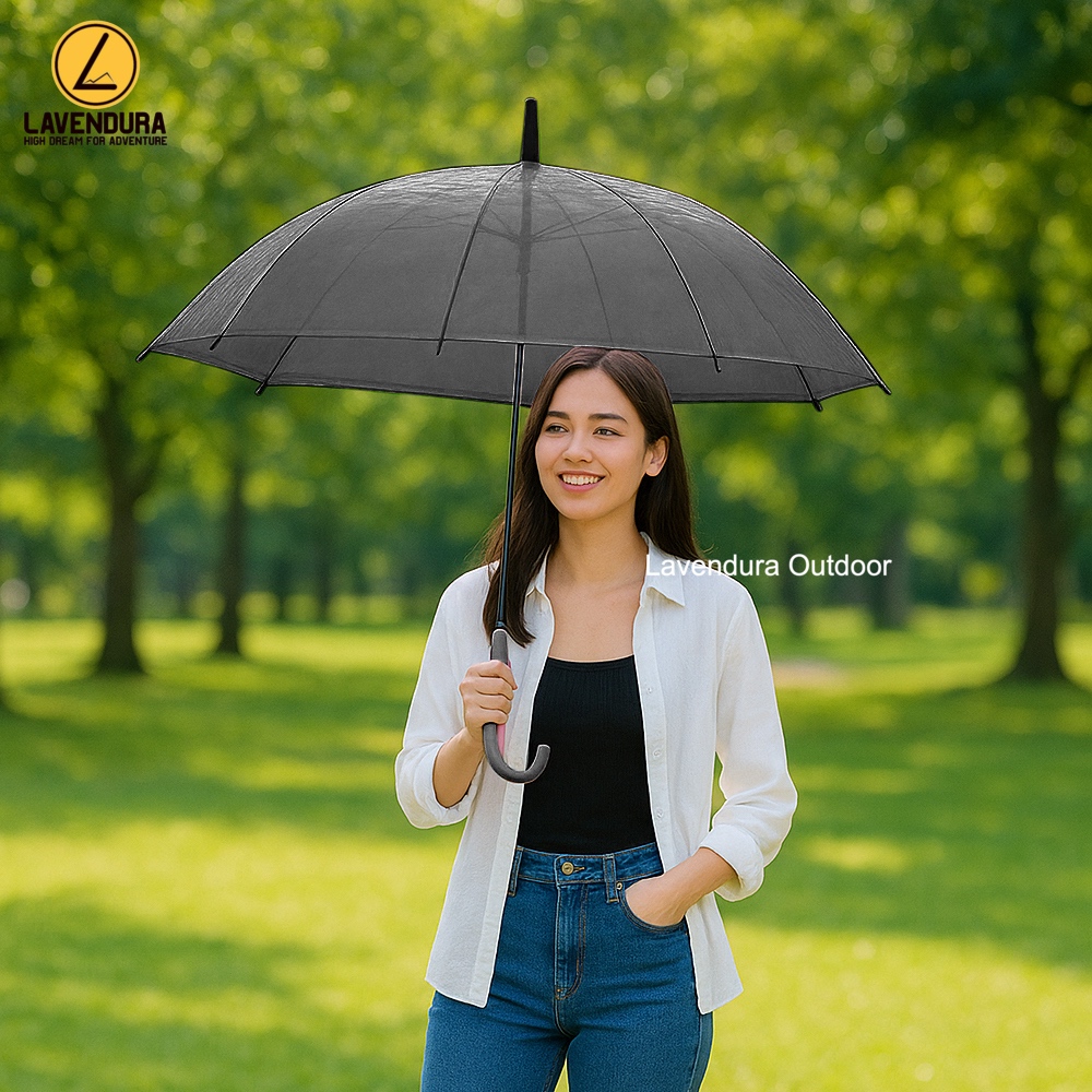 Payung Transparan Bening Polos Style Korea Jepang 8 Bone 90cm Black Payung Lipat Otomatis Anti UV Pa