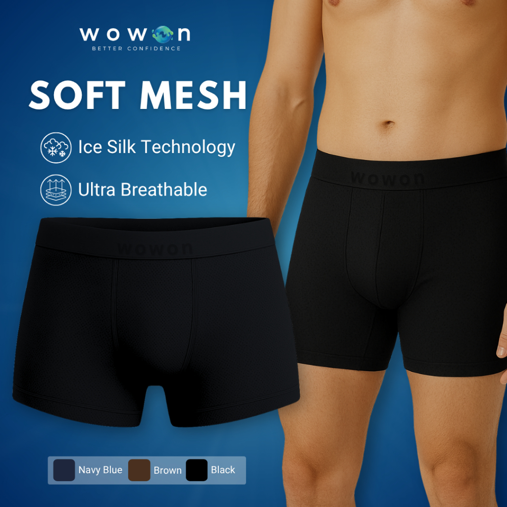 Wowon Men Boxer - 3 Pcs - Celana dalam pria - Soft Mesh Boxer