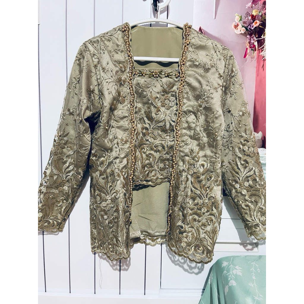 kebaya kutu baru brokat payet hijau sage