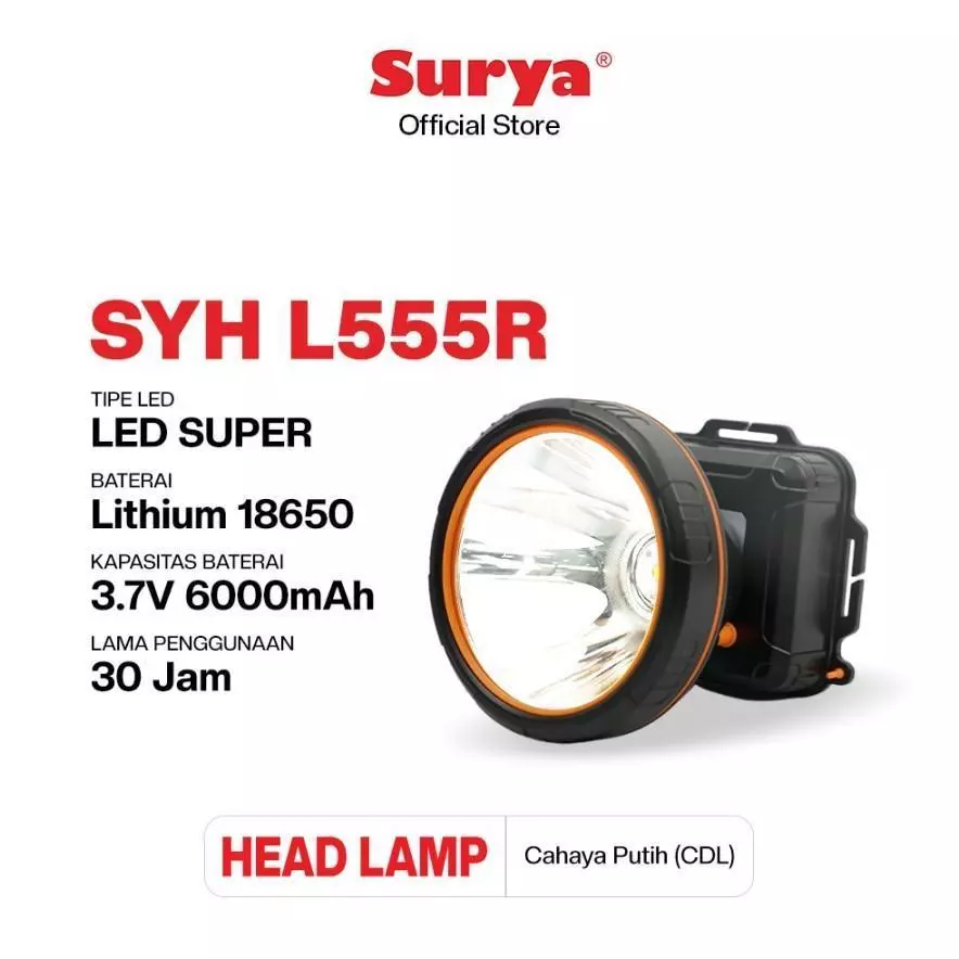 Senter Kepala Surya Head Lamp SYH L555R 55watt Putih RECHARGEABLE