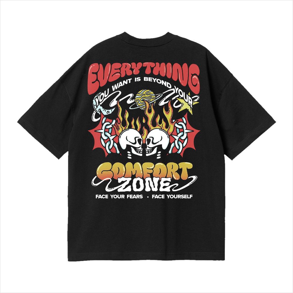SINOIG COMFORT ZONE Oversize T-shirt/Pakaian Pria Vintage Wash
