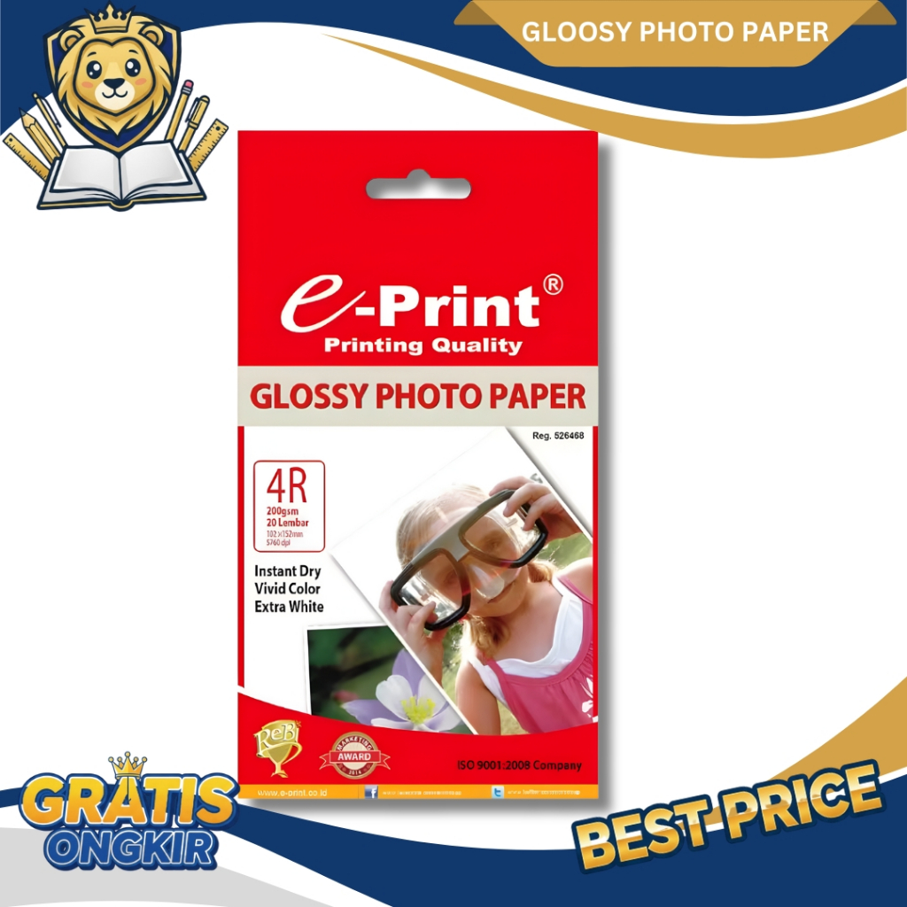 E-print Glossy Photo Paper Ukuran A6 4R 200 Gsm Polaroid Kertas Foto Isi 20 Lembar - Pak