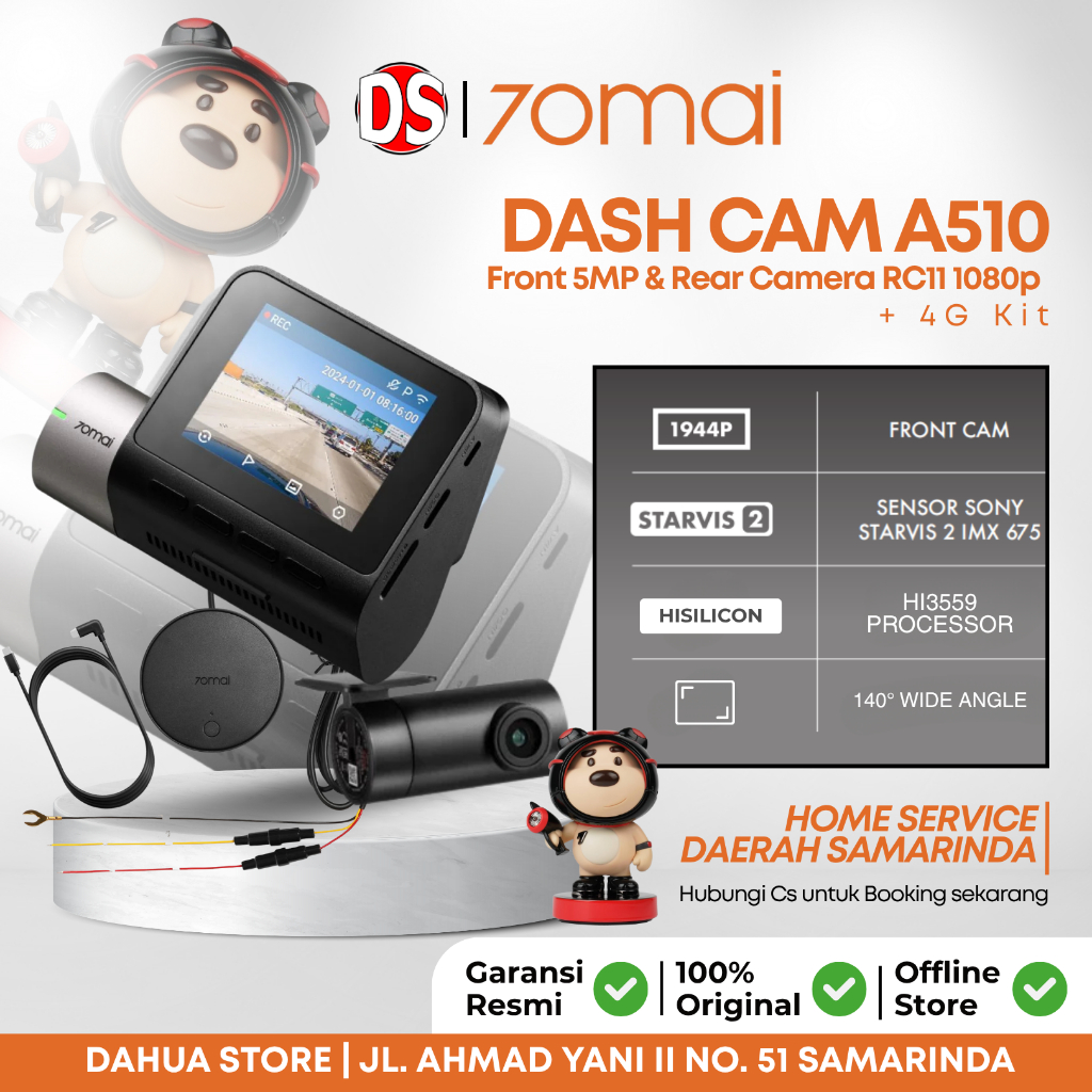 70mai A510 4K Dashcam 5MP HDR resolution eh a Sony Starvis Imx 675 + 4G Kit