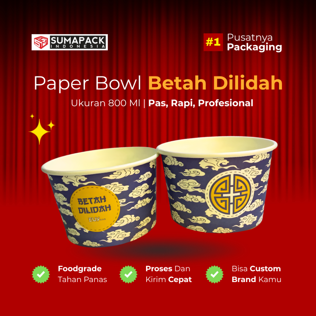 Paper Bowl 800 ml Oriental Biru Paper Rice Bowl Mangkok Kertas Motif