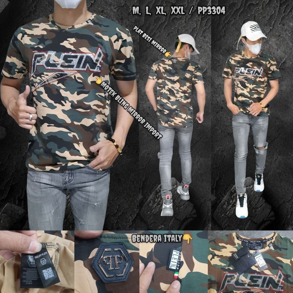 NEW KAOS PRIA BAJU COWOK KAOS UNISEX PP3304 KAOS PHILLIP PLEIN MIRROR IMPORT (MOTIF ASLI SESUAI FOTO