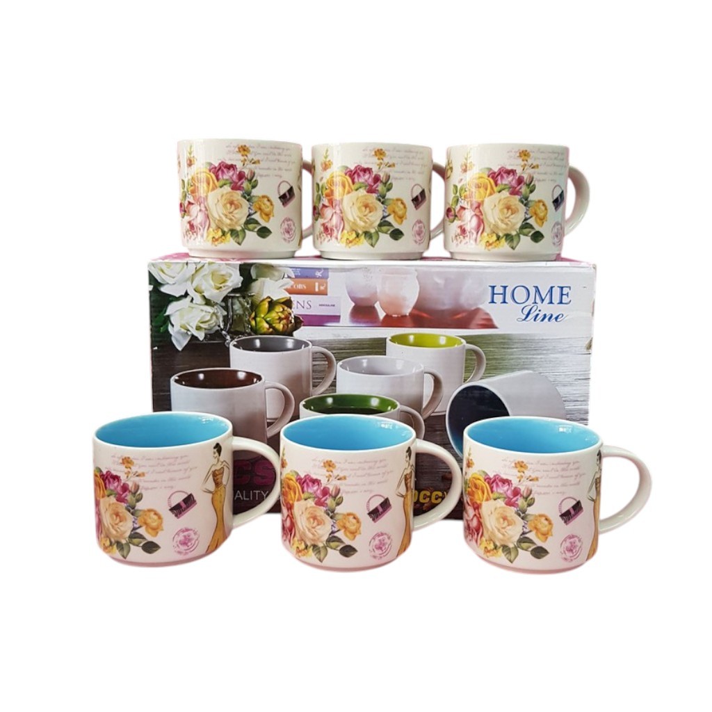 Gelas Mug Set 6 Pcs Homeline 400ml Bahan Keramik Set Gelas Mug Kopi Teh