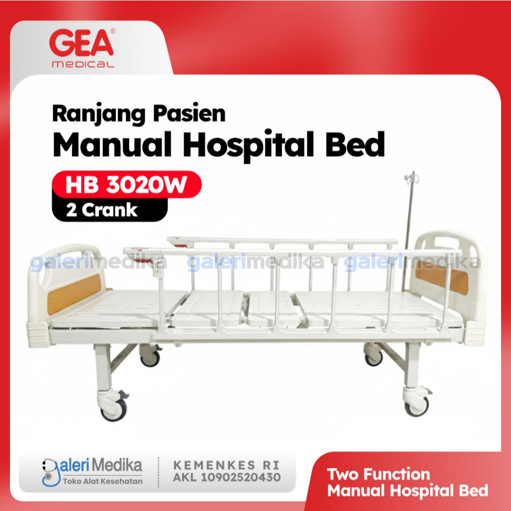 GEA Hospital Bed 2 Crank HB 3020W - Ranjang Pasien Manual / Ranjang Pasien / Hospital Bed