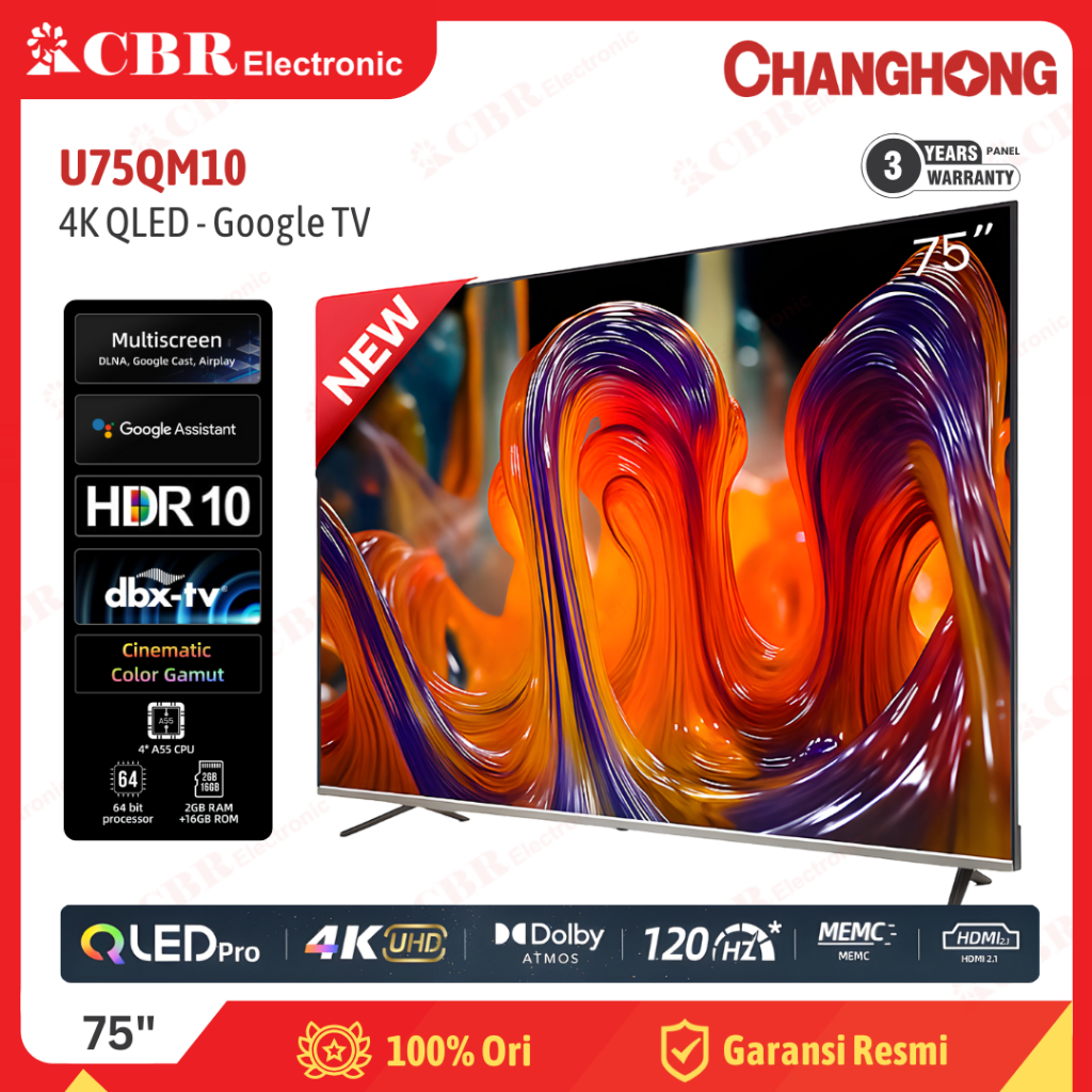 TV CHANGHONG 75 Inch LED U75QM10 (4K QLED  – Google TV)